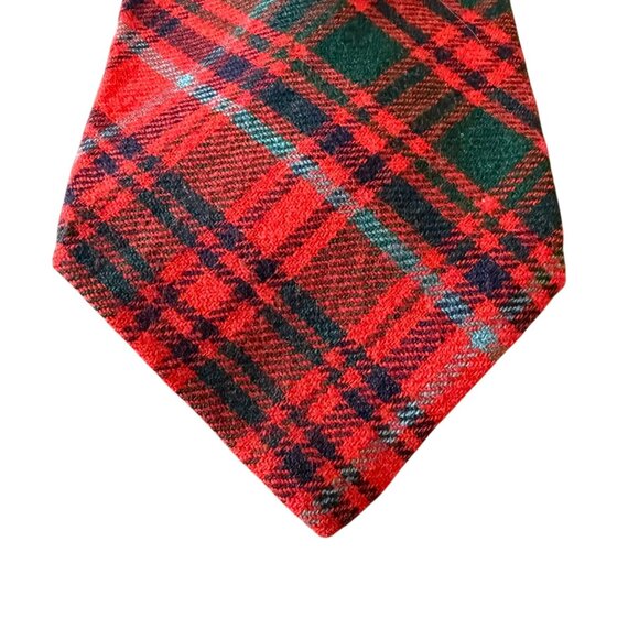 Vintage Ruffler For Gimbels Grant Red Green Tartan Wool Necktie Woven Scotland - Picture 3 of 9